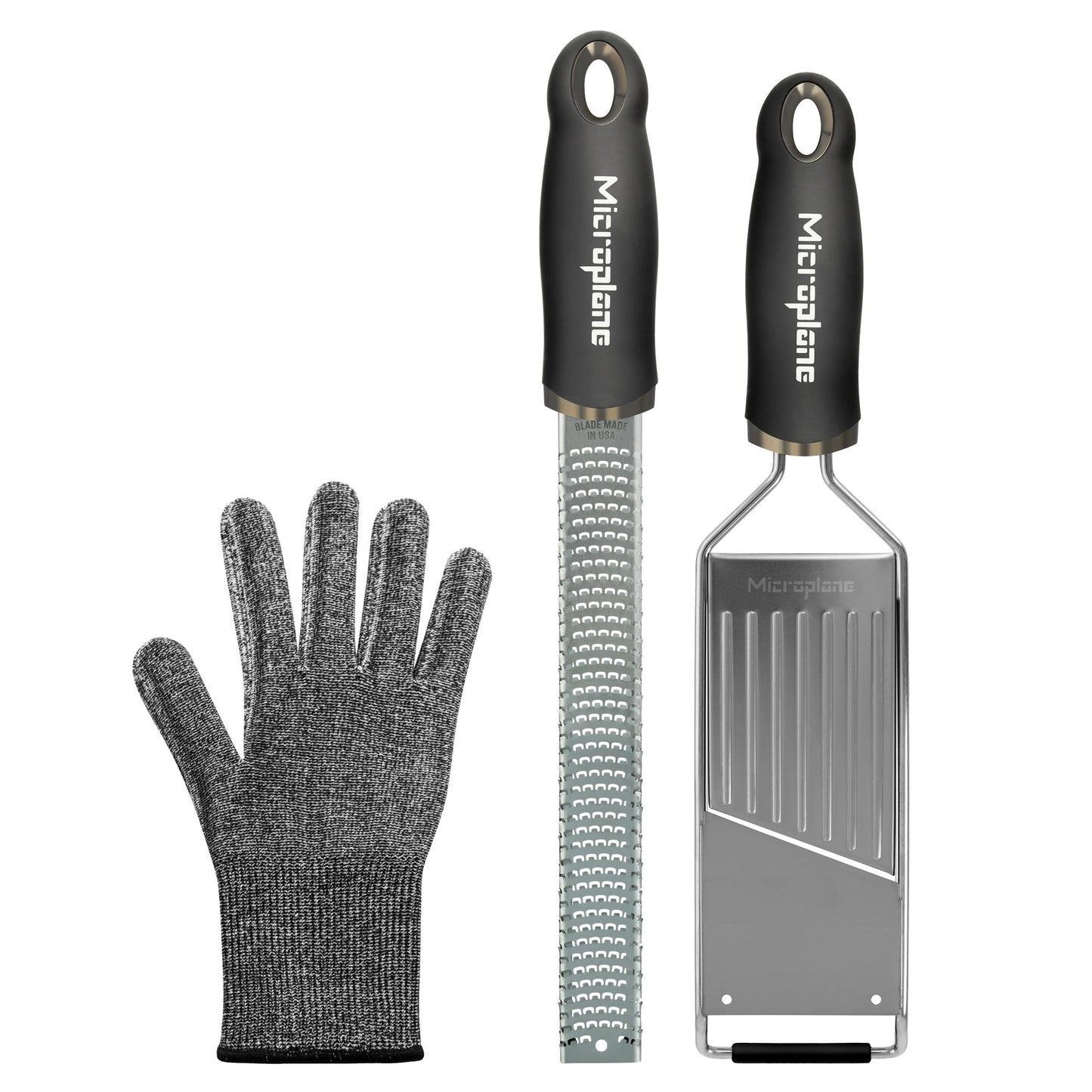 Microplane Gourmetreiben-Set mit Schutzhandschuh - 2 Reiben plus Handschuh Geschenkset