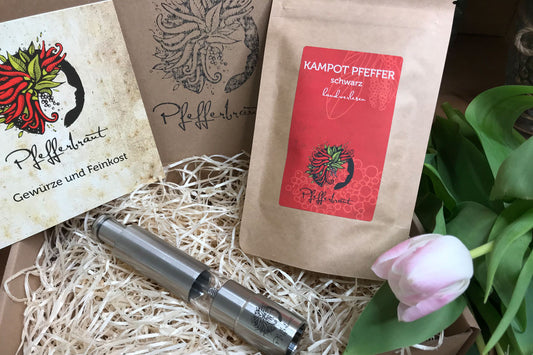 Mühlen-Set mit schwarzem Kampot Pfeffer