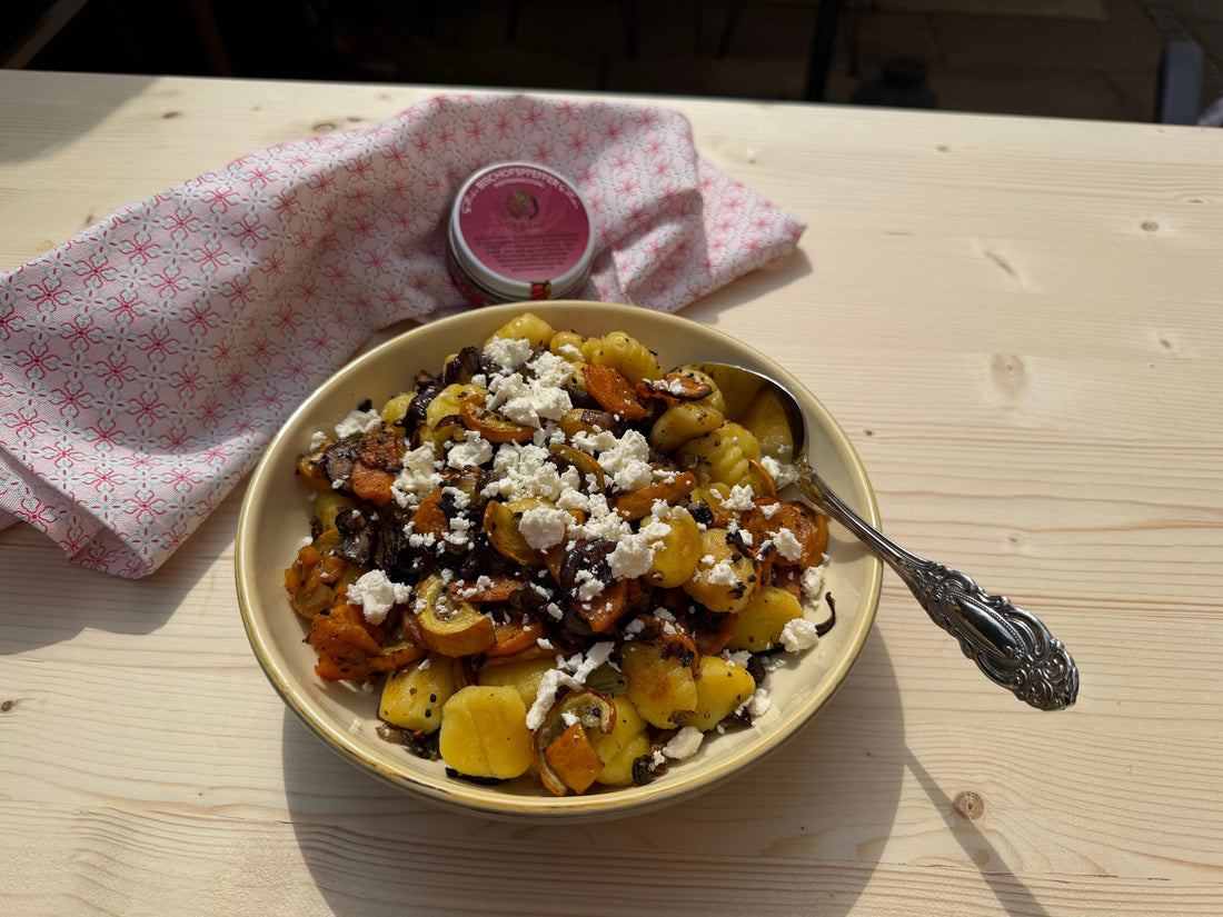 Bischofspfeffer-Gnocchi mit gerösteter Süßkartoffel