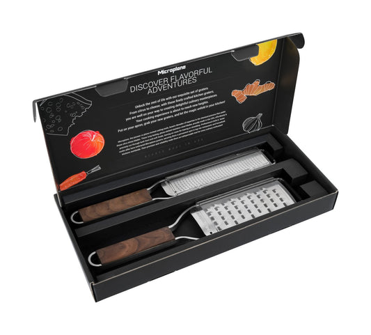 Microplane Master Zester + Master Sehr Grob - Geschenkset mit Walnussholzgriff